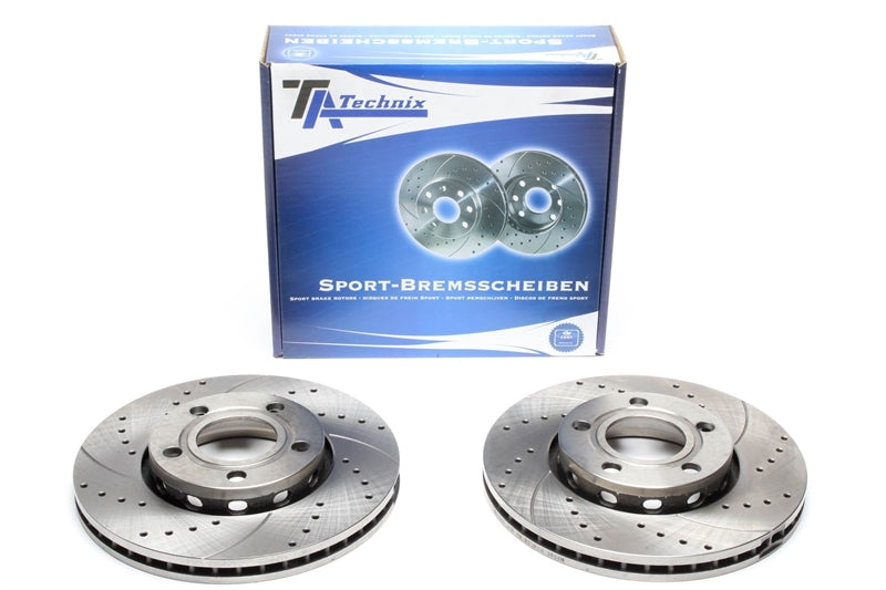 TA Technix Sport Bremsscheiben Satz Vorderachse gelocht + geschlitzt + innenbelüftet für Audi 100, 200, Quattro