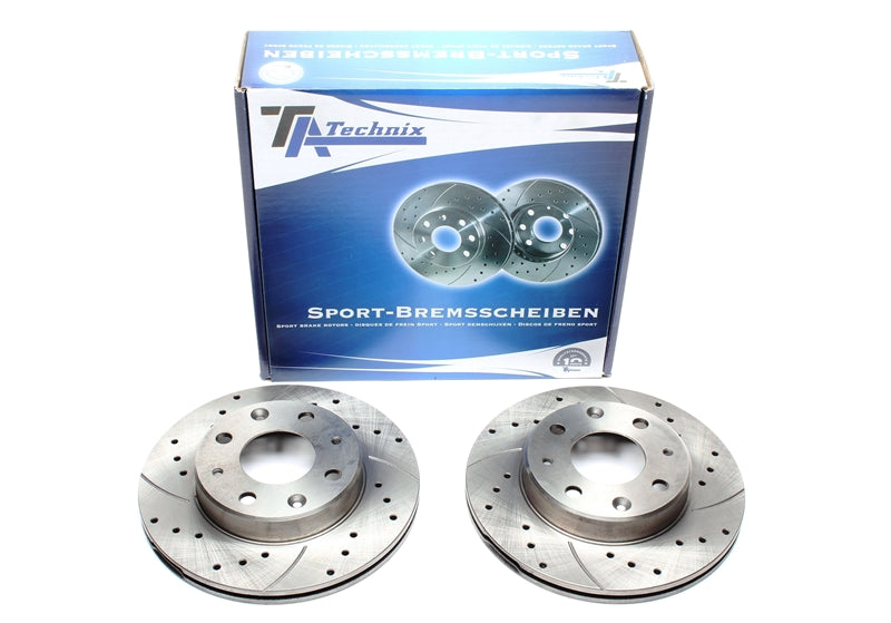 TA Technix Sport Bremsscheiben Satz Vorderachse gelocht + geschlitzt + innenbelüftet für Honda / Rover Civic III Hatchback / Civic III Stufenheck / Civic IV Hatchback / Civic V Hatchback / Civic I Shuttle / CRX I / Insight / Integra / Rover 200