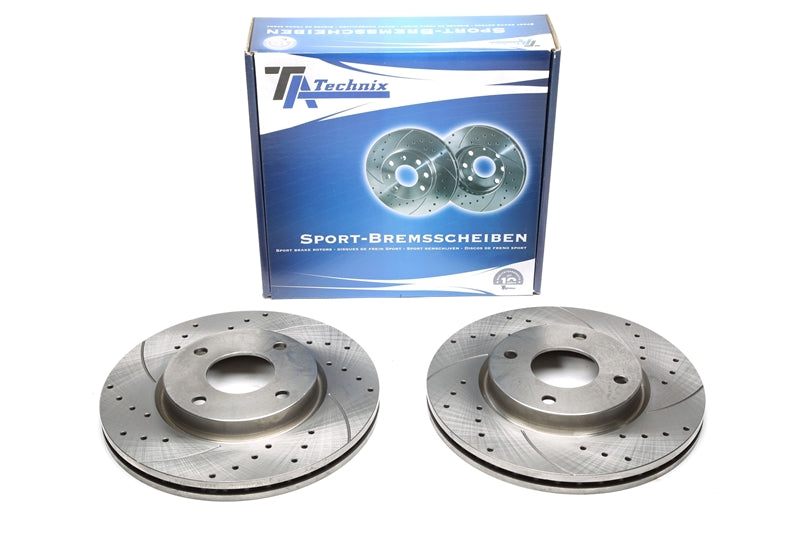 TA Technix Sport Bremsscheiben Satz Vorderachse gelocht + geschlitzt + innenbelüftet für Nissan Cube / Tiida Schrägheck/Stufenheck