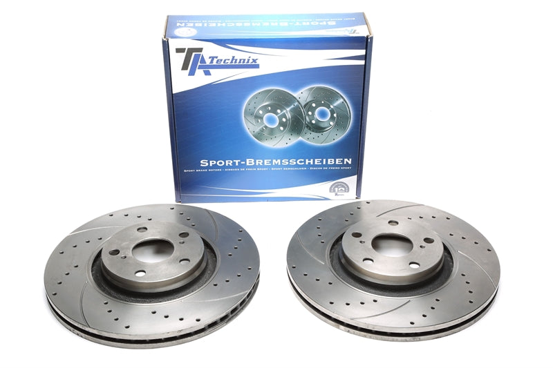 TA Technix Sport Bremsscheiben Satz Vorderachse gelocht + geschlitzt + innenbelüftet für Toyota Avensis Stufenheck / Avensis Station Wagon / Verso