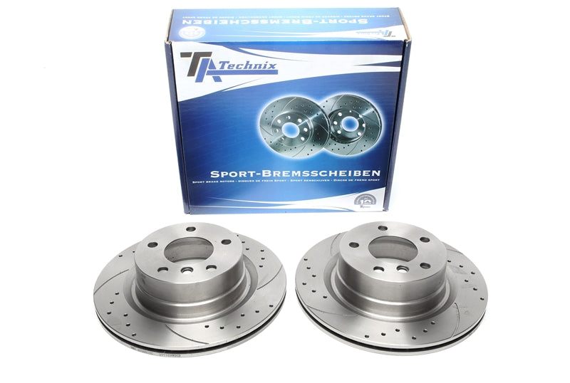 TA Technix Sport Bremsscheiben Satz Vorderachse gelocht + geschlitzt + innenbelüftet für BMW 1er Coupe+Cabriolet