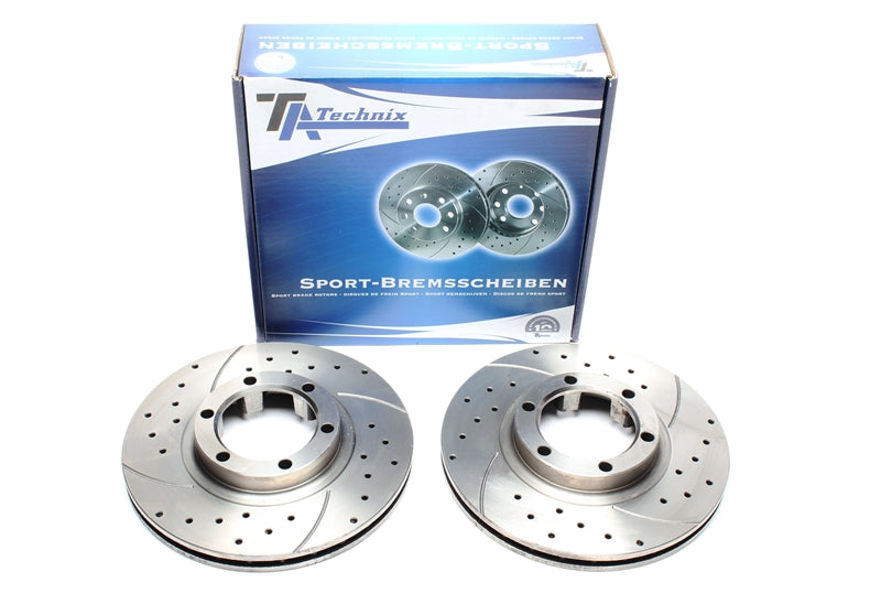 TA Technix Sport Bremsscheiben Satz Vorderachse gelocht + geschlitzt + innenbelüftet für Mitsubishi Pajero I / Pajero I Canvas Top