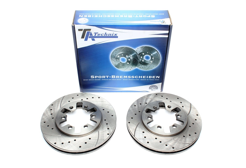 TA Technix Sport Bremsscheiben Satz Vorderachse gelocht + geschlitzt + innenbelüftet für Nissan Pick up III / Pickup/NP300 Pickup / Urvan Kasten/ / Urvan Bus