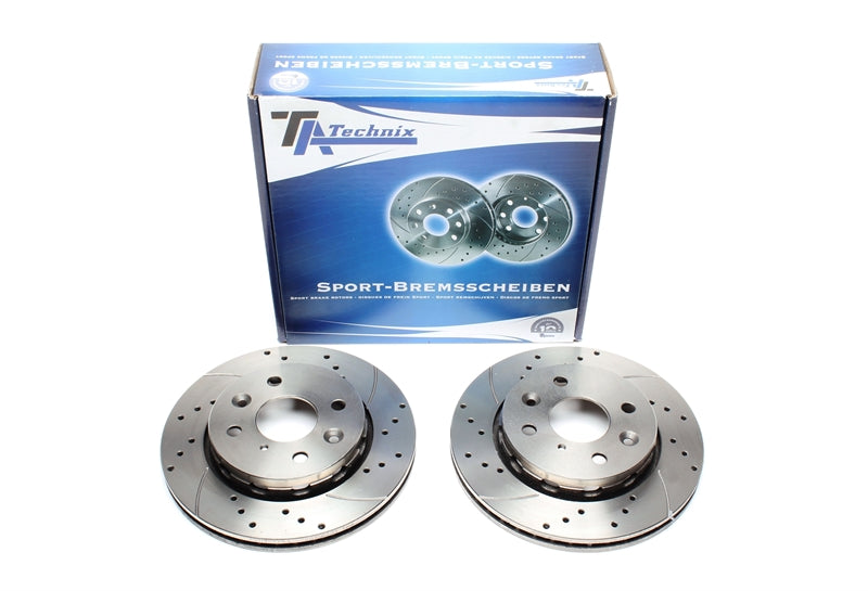 TA Technix Sport Bremsscheiben Satz Vorderachse gelocht + geschlitzt + innenbelüftet für Kia Sephia / Sephia Stufenheck / Shuma Stufenheck