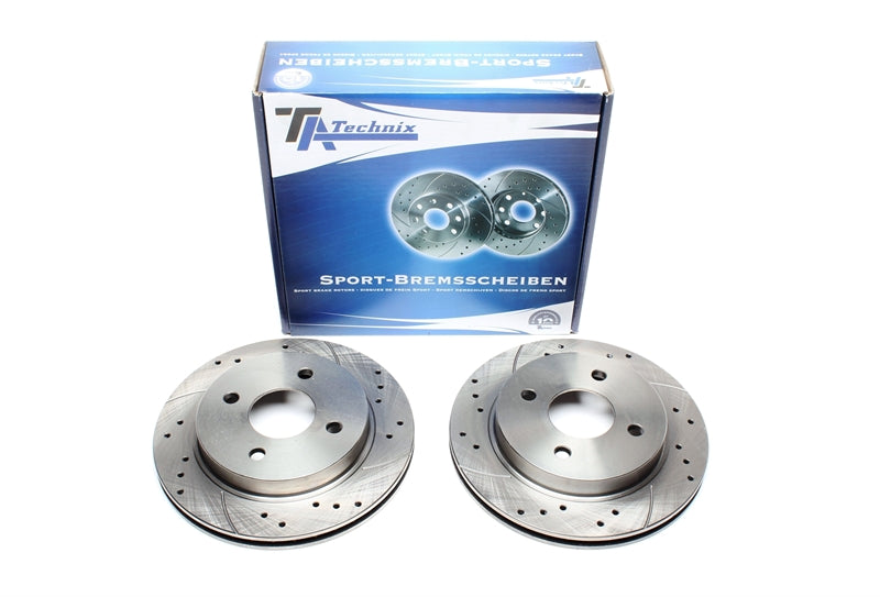 TA Technix Sport Bremsscheiben Satz Hinterachse gelocht + geschlitzt + innenbelüftet für Ford Cougar / Mondeo I / Mondeo I Stufenheck / Mondeo I Kombi / Mondei II / Mondeo II Stufenheck / Mondeo II Kombi / Scorpio II Kombi
