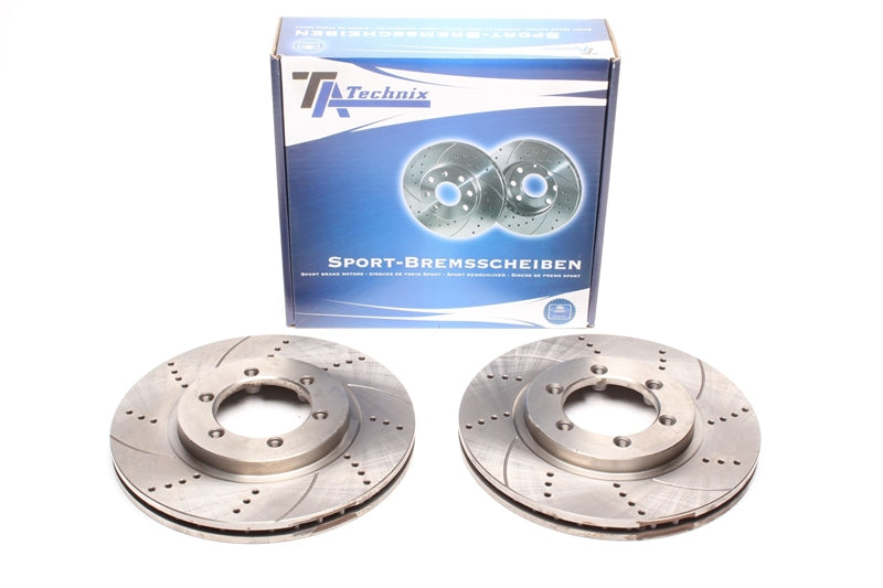 TA Technix Sport Bremsscheiben Satz Vorderachse gelocht + geschlitzt + innenbelüftet für Ssangyong Korando / Korando Cabrio / Musso