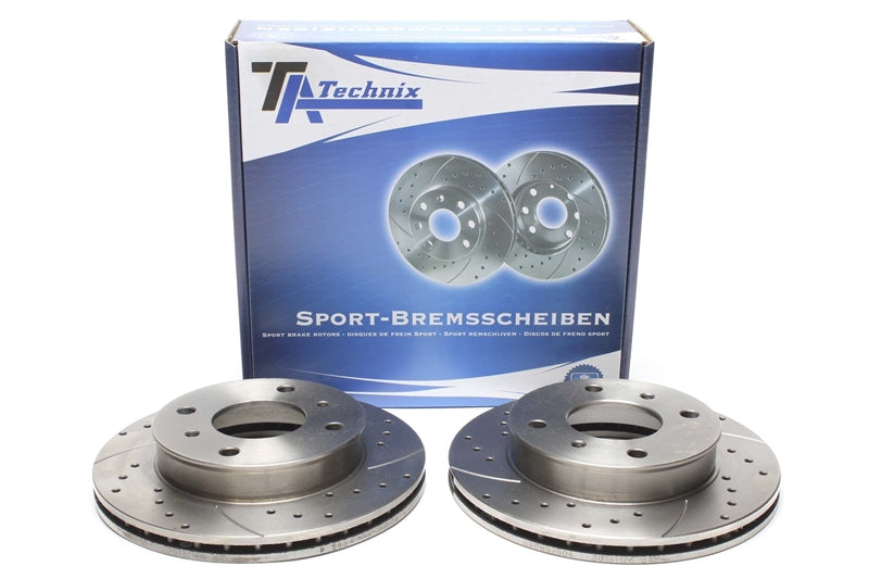 TA Technix Sport Bremsscheiben Satz Vorderachse gelocht + geschlitzt + innenbelüftet für Nissan Primera