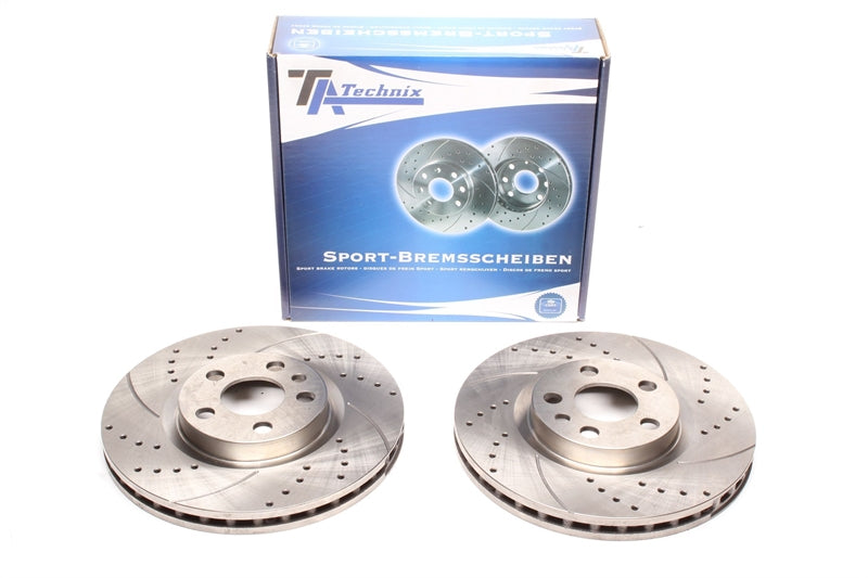 TA Technix Sport Bremsscheiben Satz Vorderachse gelocht + geschlitzt + innenbelüftet für Citroën / Fiat / Lancia / Peugeot Evasion / Jumpy / Scudo / Ulysse / Zeta /  806 / Expert