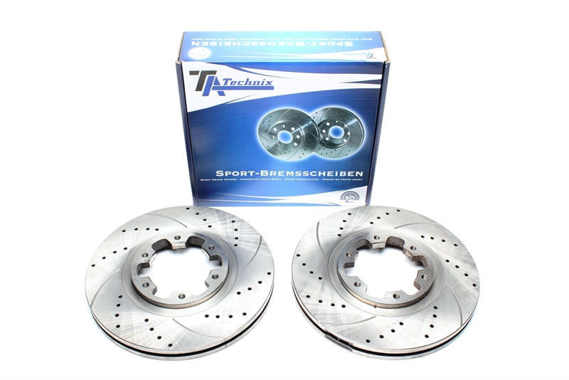 TA Technix Sport Bremsscheiben Satz Vorderachse, gelocht + geschlitzt + innenbelüftet für Nissan Navara / Pathfinder II / Pick Up III