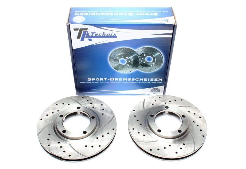 TA Technix Sport Bremsscheiben Satz Vorderachse gelocht + geschlitzt + innenbelüftet für Hyundai H-1 / Starex / H-1 Kasten