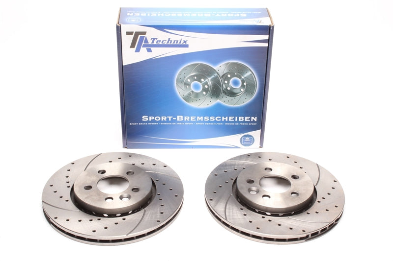 TA Technix Sport Bremsscheiben Satz Vorderachse gelocht + geschlitzt + innenbelüftet für MG / Rover MG–ZT / MG-ZT-T /  Rover 75 / 75 Tourer