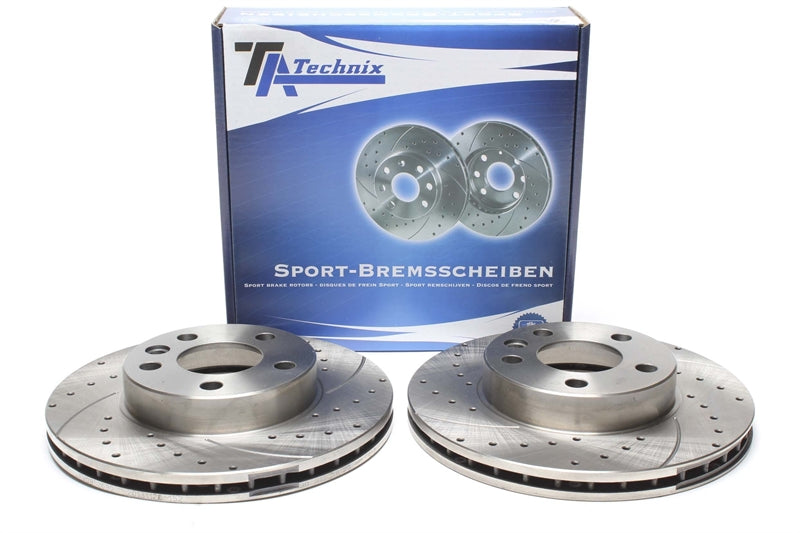 TA Technix Sport Bremsscheiben Satz Vorderachse gelocht + geschlitzt + innenbelüftet für VW Transporter IV