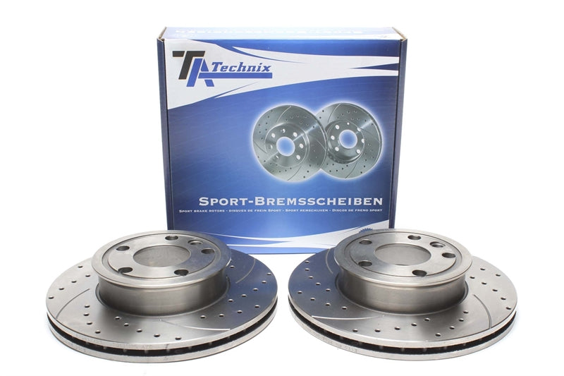 TA Technix Sport Bremsscheiben Satz Vorderachse gelocht + geschlitzt + innenbelüftet für VW Transporter IV
