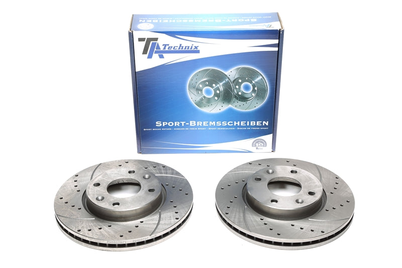 TA Technix Sport Bremsscheiben Satz Vorderachse gelocht + geschlitzt + innenbelüftet für Hyundai / Kia Elantra / Elantra Stufenheck/ Sonata IV / Magentis