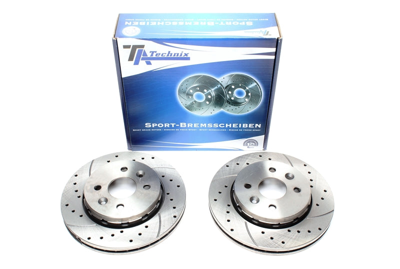 TA Technix Sport Bremsscheiben Satz Vorderachse gelocht + geschlitzt + innenbelüftet für Kia Shuma II / Shuma II Stufenheck