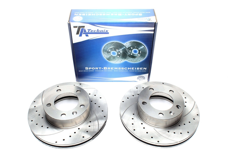 TA Technix Sport Bremsscheiben Satz Vorderachse gelocht + geschlitzt + innenbelüftet für Nissan / Opel / Renault Interstar Bus/Kasten/Pritsche / Movano Combi/Kasten/Pritsche/Kippe / Master II Bus/Kasten/Pritsche