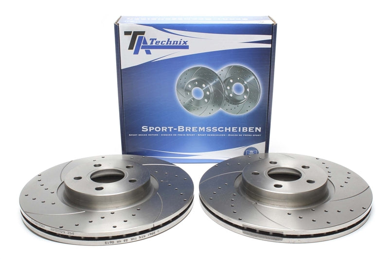 TA Technix Sport Bremsscheiben Satz Vorderachse gelocht + geschlitzt + innenbelüftet für Volvo S40 II/ V50/C70 II Cabriolet