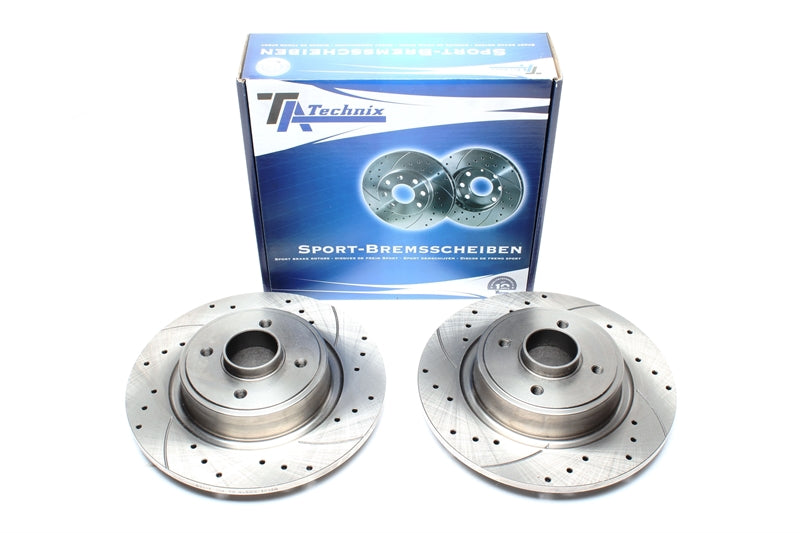 TA Technix Sport Bremsscheiben Satz Hinterachse, gelocht + geschlitzt für Renault Megane I Grandtour / Megane Scenic / Scenic I