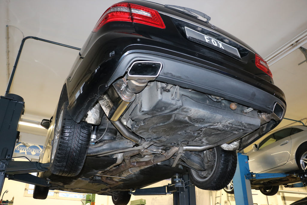 Fox passend fürMercedes E-Klasse 212 mit AMG Paket Endschalldämpfer rechts/links für Fahrzeuge mit originalen Endrohrblenden - Austritt im originalen Endrohr