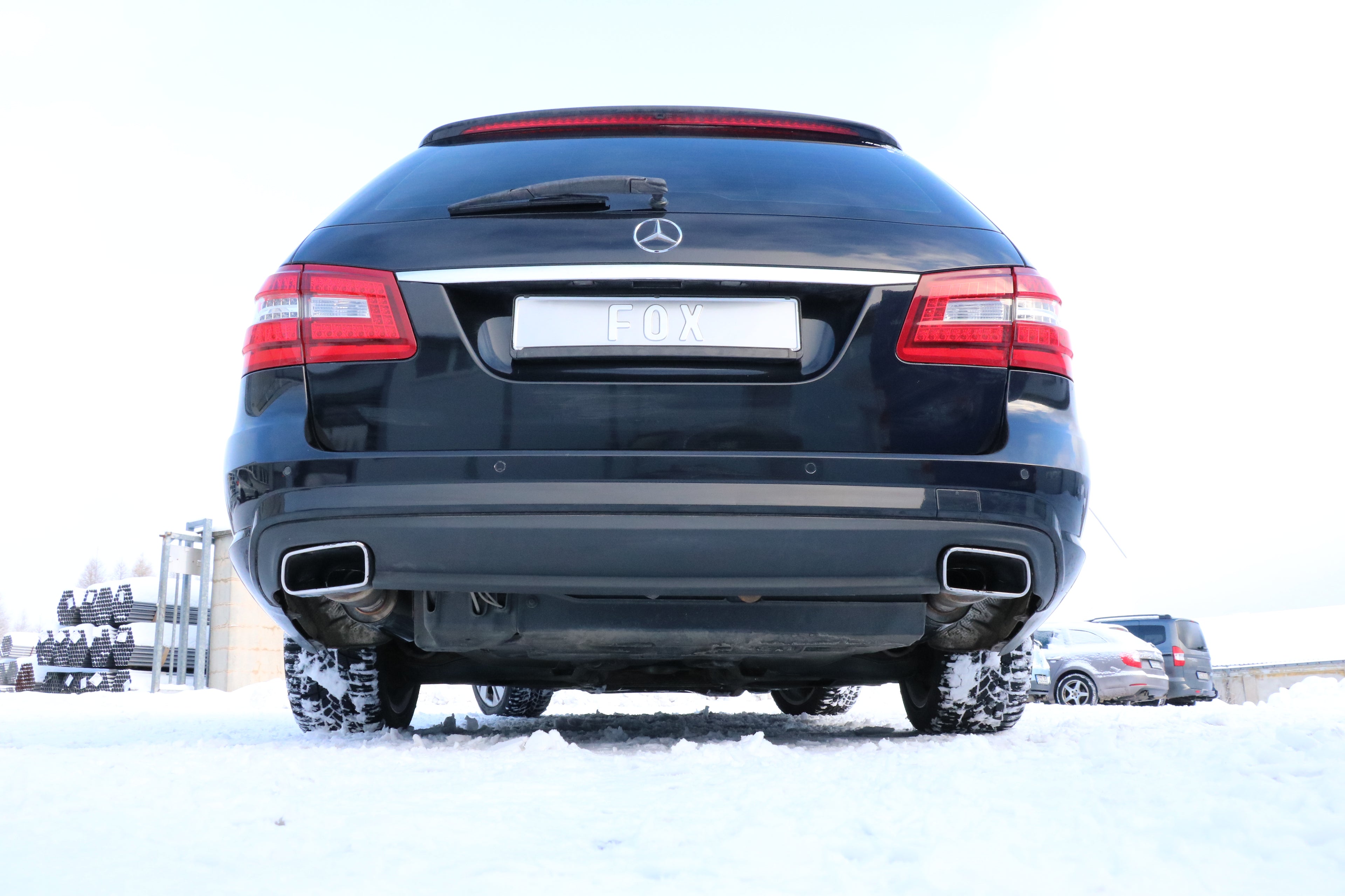 Fox passend für Mercedes E-Klasse 212 mit AMG Paket Endschalldämpfer rechts/links für Fahrzeuge mit originalen Endrohrblenden - Austritt im originalen Endrohr