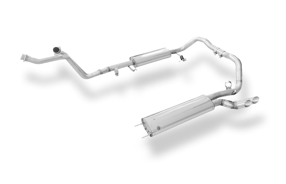 Fox passend fürMercedes G-Klasse 463 - 300 GD Komplettanlage bestehend aus Krümmerrohr, Vorschalldämpfer und Endschalldämpfer inklusive Montagematerial - Endrohre 2x63mm Typ 14 - Für Modelle mit kurzen Radstand und ohne Trittbrett.