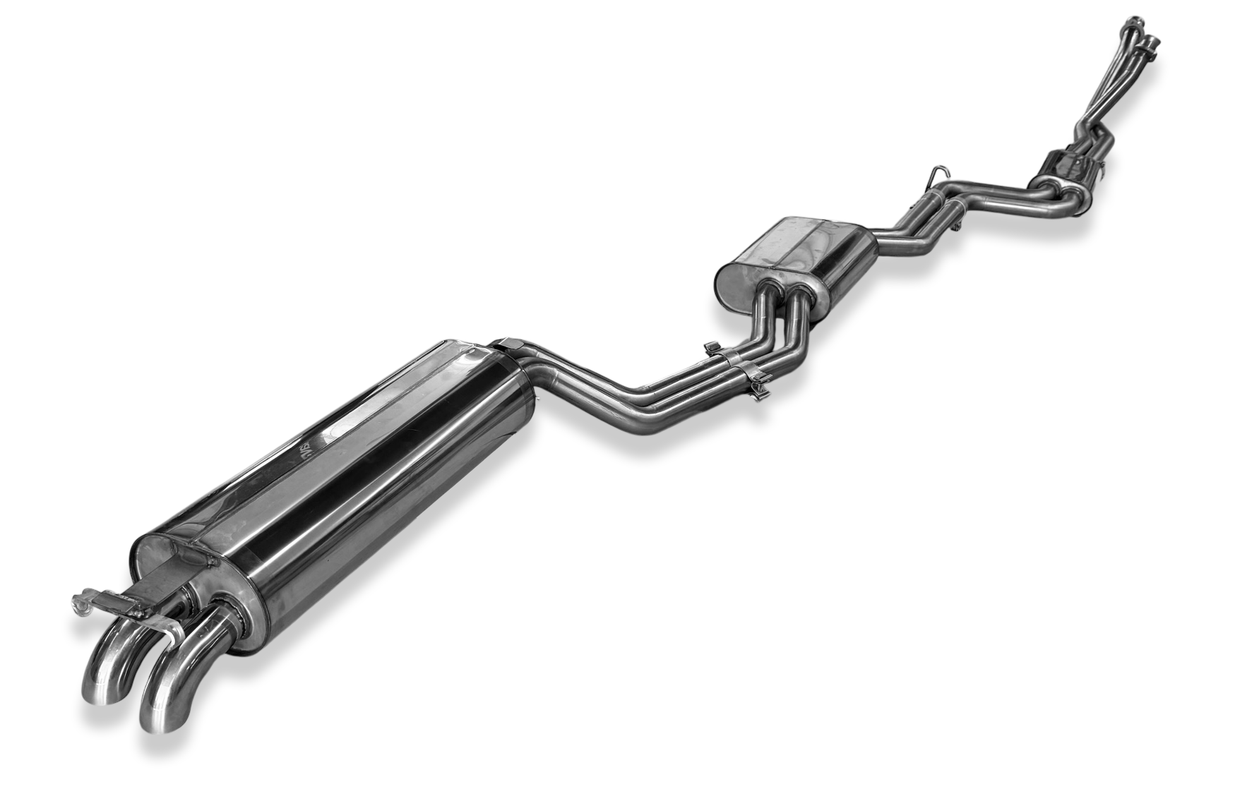 Fox passend für Mercedes W123/S123 - 6 Zylinder Komplettanlage ab Motor, bestehend aus End, Mittel- und Vorschalldämpfer mit Krümmerrohren - 2x55 Typ 26