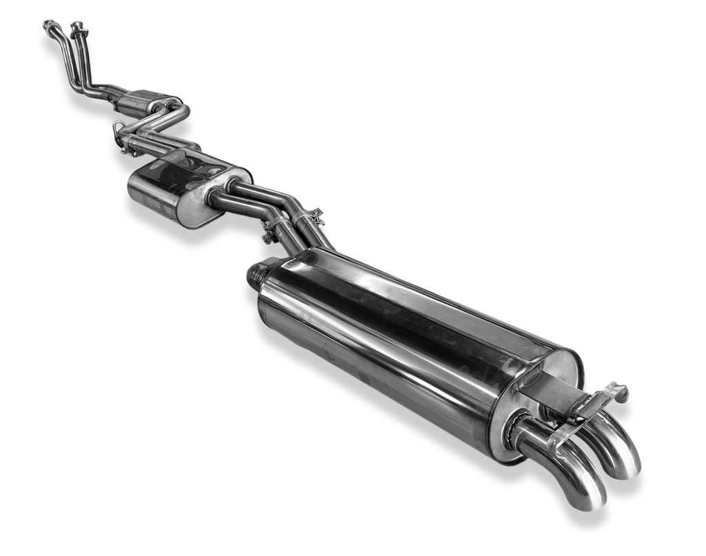 Fox passend fürMercedes W123/S123 - 6 Zylinder Komplettanlage ab Motor, bestehend aus End, Mittel- und Vorschalldämpfer mit Krümmerrohren - 2x55 Typ 26
