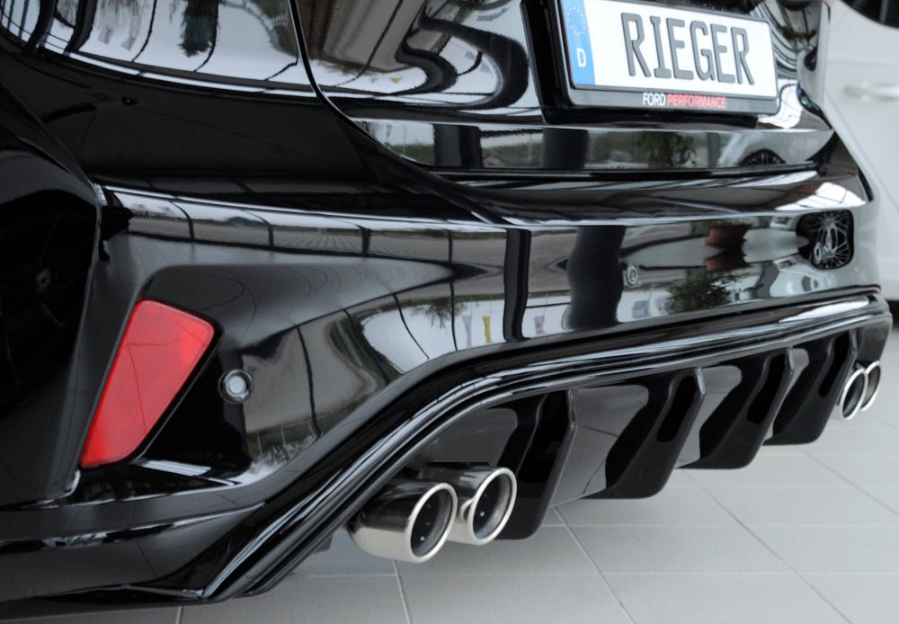 Fox passend fürFocus 4 (DEH): 09.18- 5-tür. (Schrägheck) Auch für Focus 4 ST (DEH): 06.19- 5-tür. (Schrägheck)- Rieger Heckeinsatz für Doppelendrohr li. u. re., (4x80mm ø), ABS, schwarz glänzend, für Fzg. mit ST-Line, inkl. Montagezubehör, Gutachten- Material: