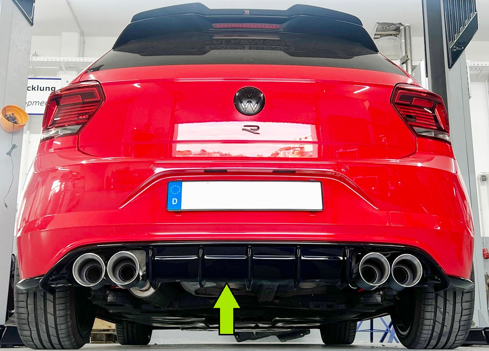 Fox passend für Rieger Heckeinsatz VW Polo AW GTI ABS - glänzend - für 4x100mm Endrohre - schwarz glänzend inkl. Montagezubehör und Gutachten