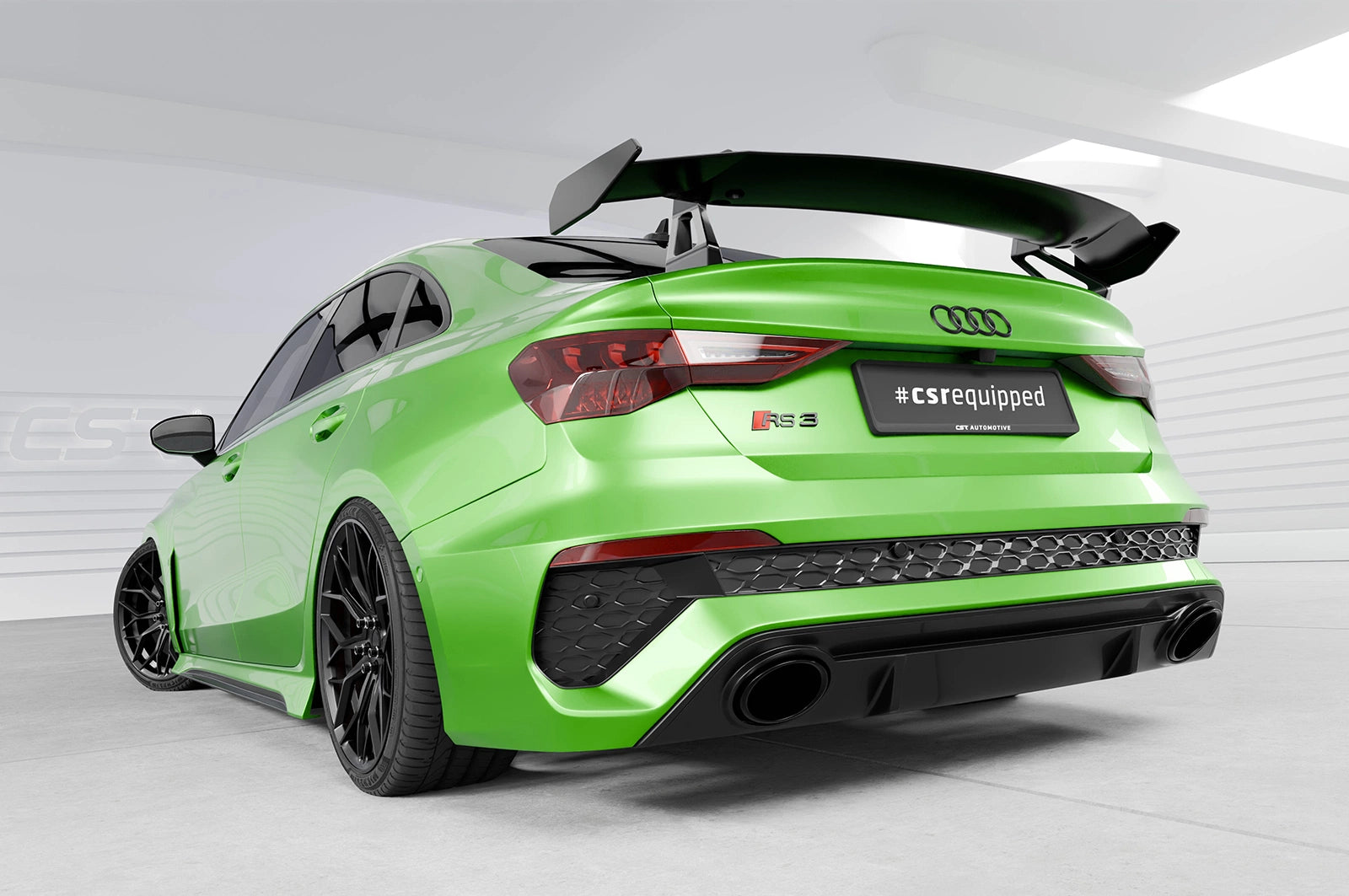 CSR Schwanenhals Heckflügel mit ABE für Audi A3 / S3 / RS3 (8Y) Limousine SHF057-D01-F002-C | Carbon Look Hochglanz (keine Lackierung erforderlich)