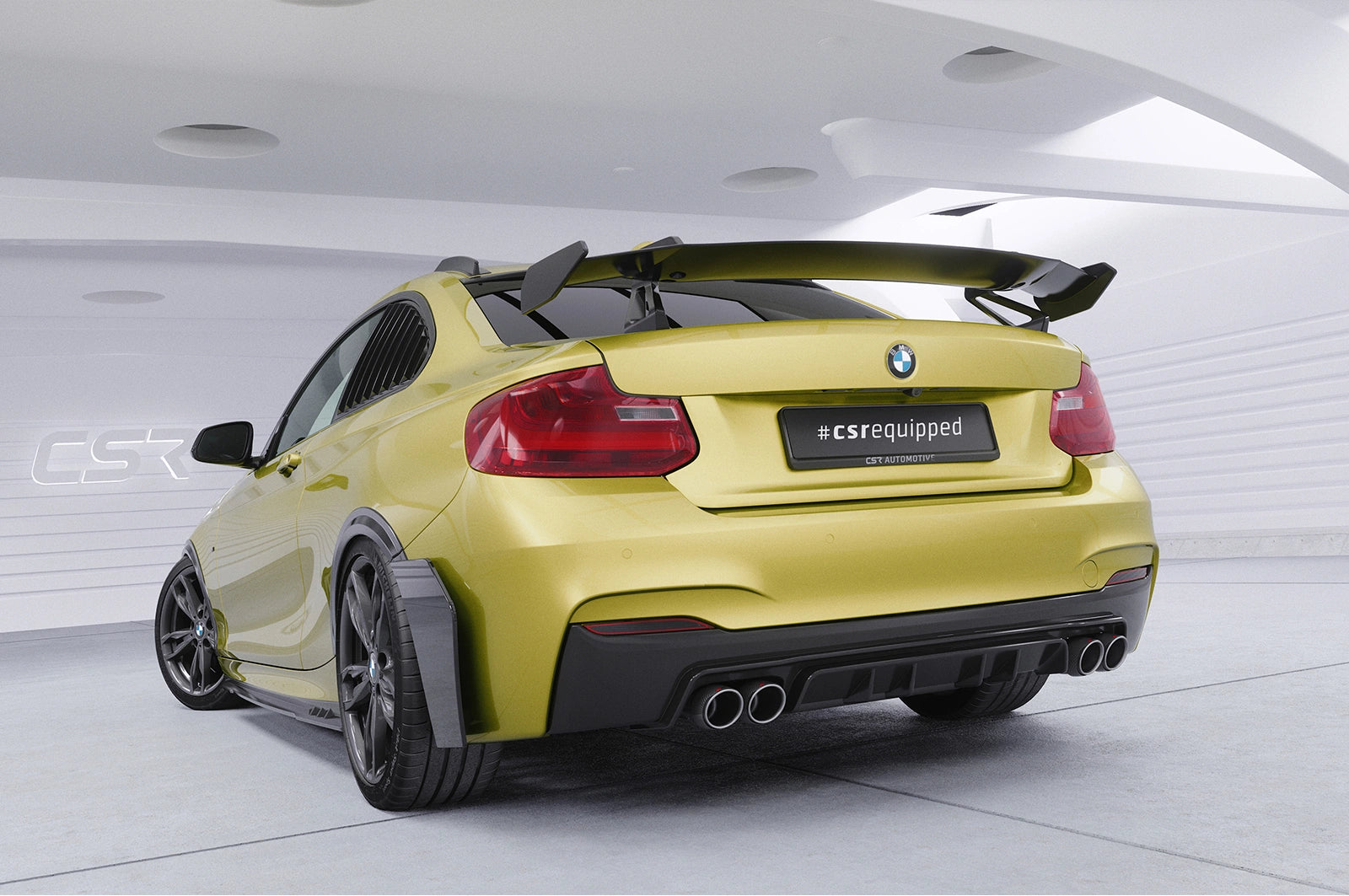CSR Schwanenhals Heckflügel mit ABE für BMW 2er/M2 F22/F23/F87 Coupe SHF011-D01-F002-C | Carbon Look Hochglanz (keine Lackierung erforderlich)