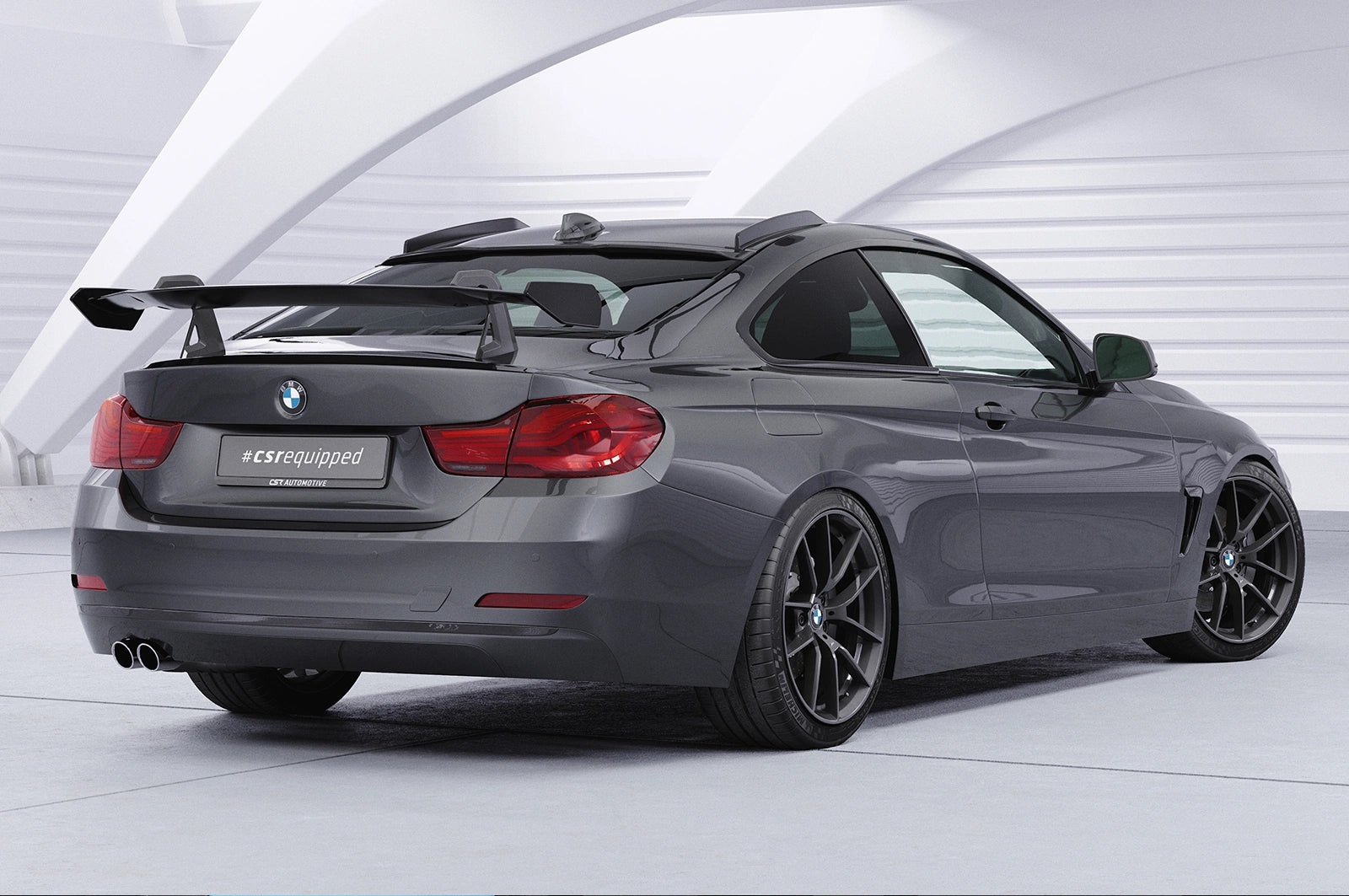 CSR Schwanenhals Heckflügel mit ABE für BMW 4er F32 Coupe SHF015-D02-F002-C | Carbon Look Hochglanz (keine Lackierung erforderlich)