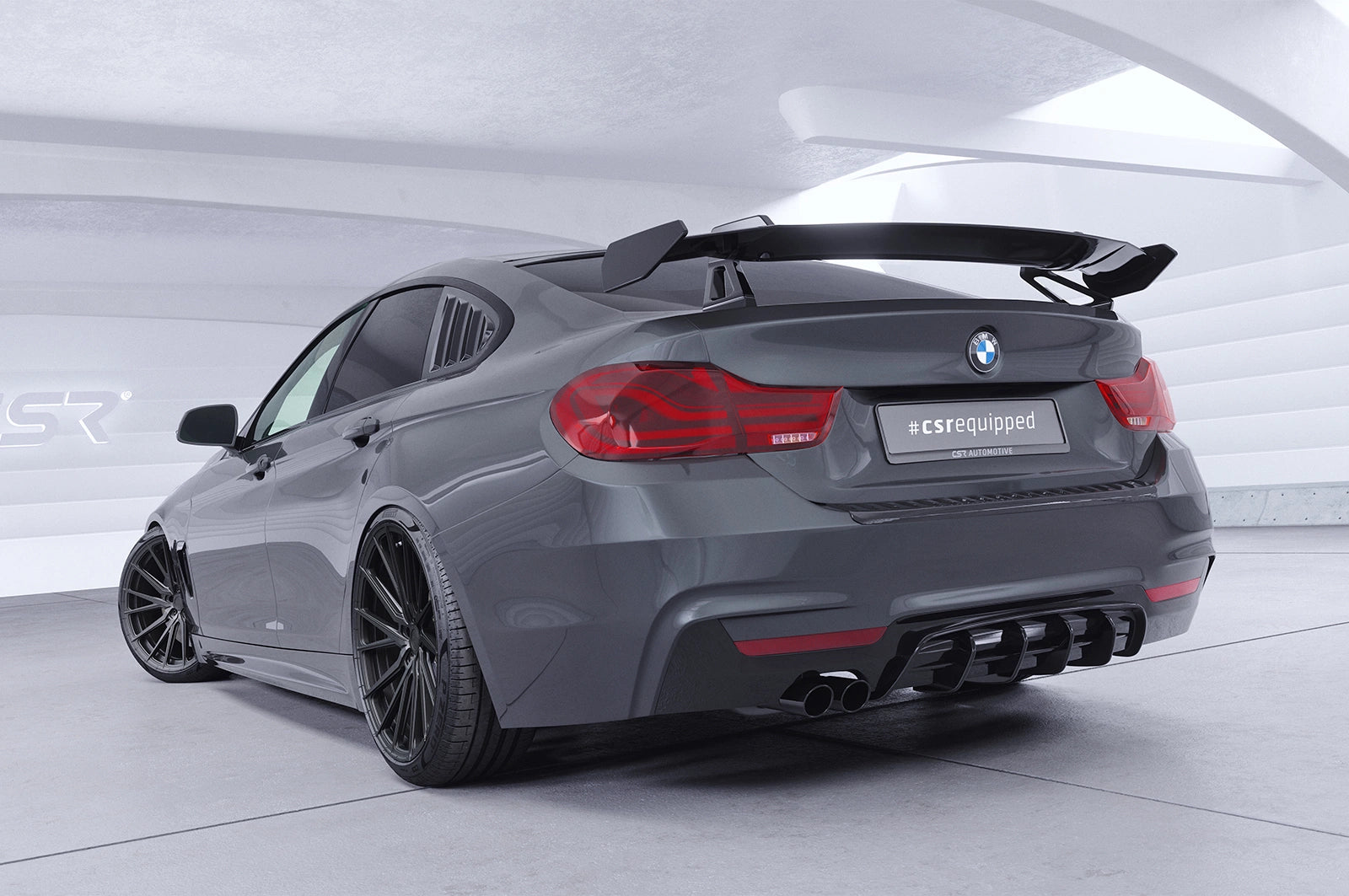 CSR Schwanenhals Heckflügel mit ABE für BMW 4er F36 Gran Coupe SHF027-D01-F002-F-P | Schwarz lackiert (keine Lackierung erforderlich)