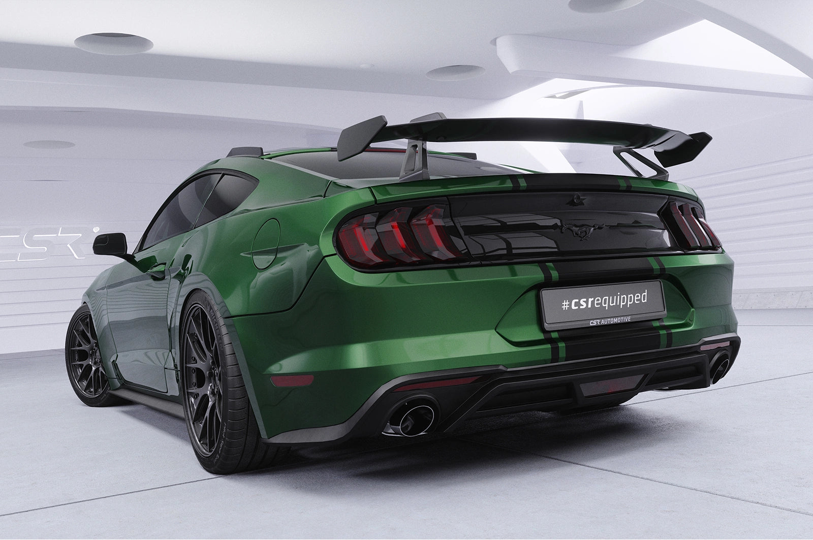 CSR Schwanenhals Heckflügel mit ABE für Ford Mustang MK6 Coupe SHF070-D01-F002-C | Carbon Look Hochglanz (keine Lackierung erforderlich)