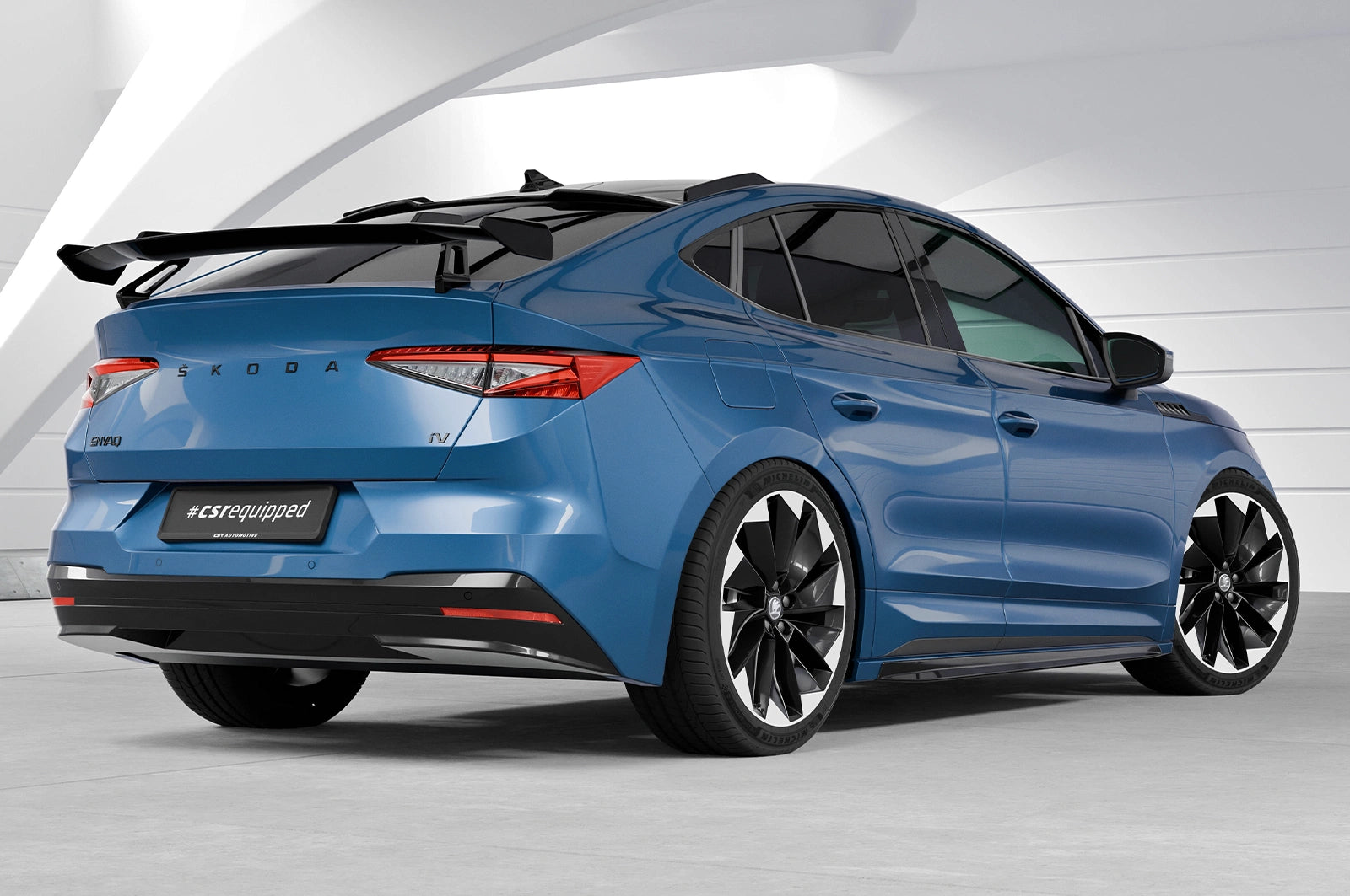 CSR Schwanenhals Heckflügel mit ABE für Skoda Enyaq iV Coupe SHF009-D01-F002-F-L | Unlackiert roh (Lackierung erforderlich)