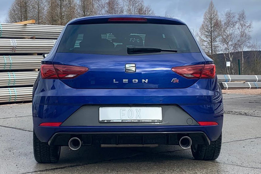 Fox passend fürSeat Leon 5F - Starre Hinterachse Facelift Endschalldämpfer Ausgang rechts/links - 1x100 Typ 25 rechts/links für Rieger Stoßstange