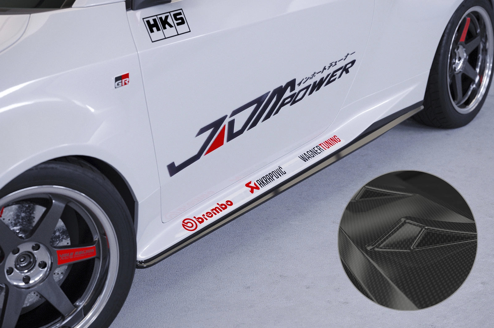 CSR Seitenschweller mit ABE für Toyota GR Yaris (XP21) SS481-C Carbon Look Hochglanz (keine Lackierung erforderlich)