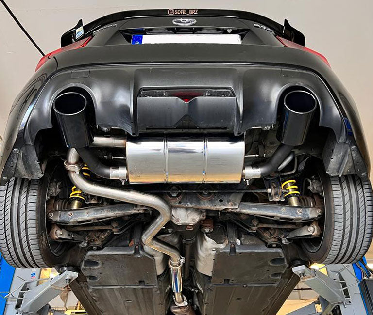 Fox passend fürSubaru BRZ/ Toyota GT86 Endschalldämpfer quer Ausgang rechts/links inkl. Vorschalldämpfer - 129x106 Typ 32 rechts/links schwarz emalliert