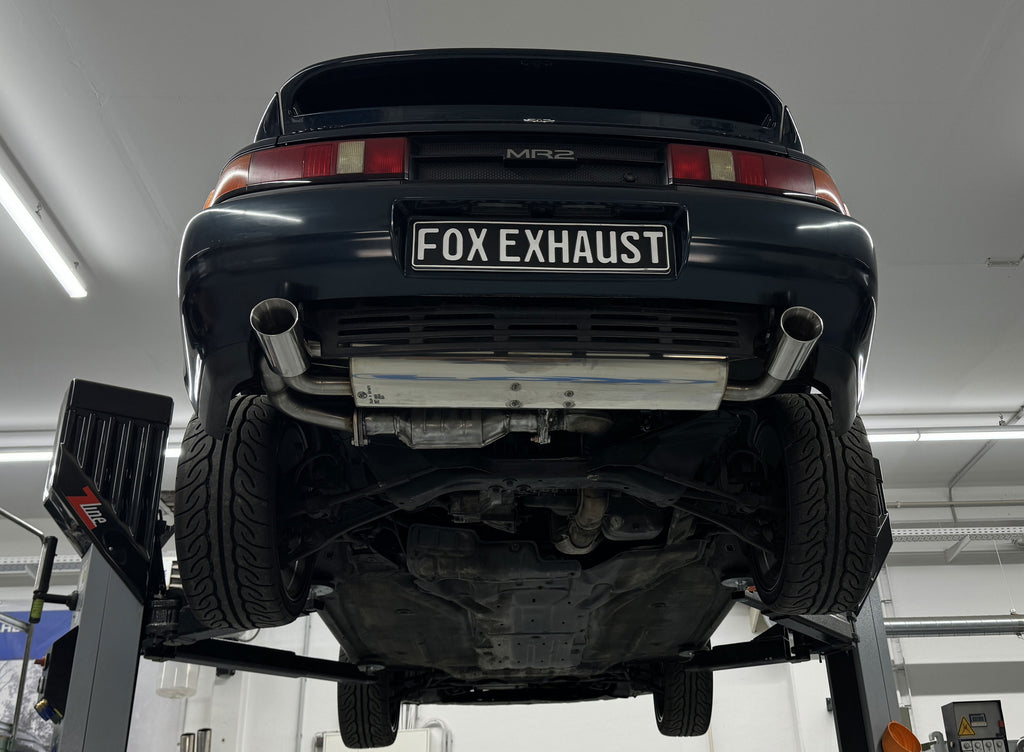 Fox passend fürToyota MR2 Typ W2 Endschalldämpfer quer Ausgang rechts/links - 1x90 Typ 25 rechts/links