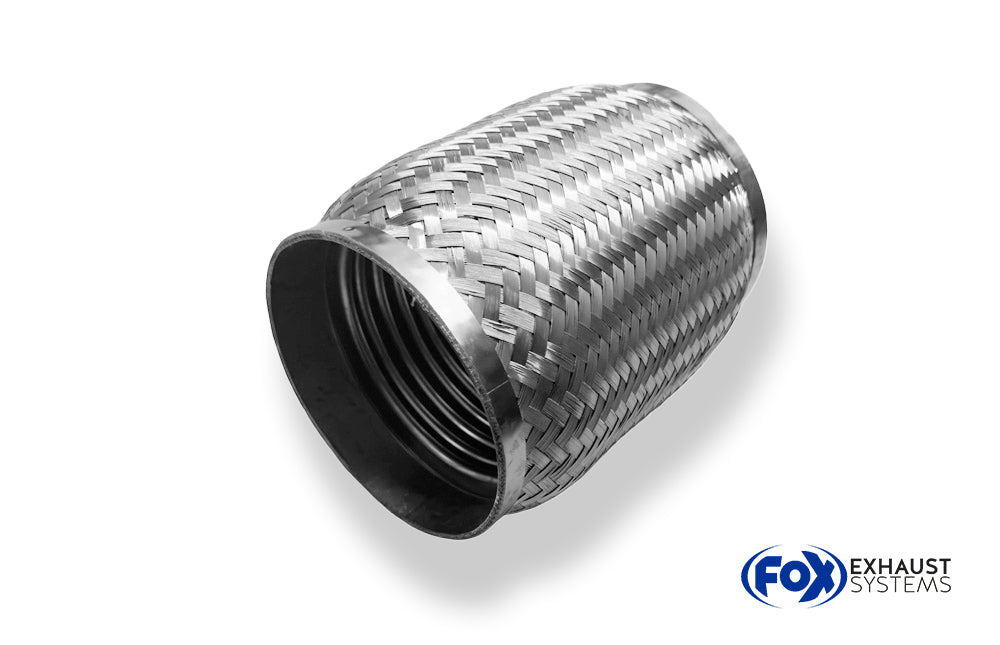 FoxFlexibles Rohr Interlock - Ø130mm innen - Länge: 200mm Innenleben besteht aus Edelstahlwellrohr - Außenhülle ist Edelstahlgeflecht