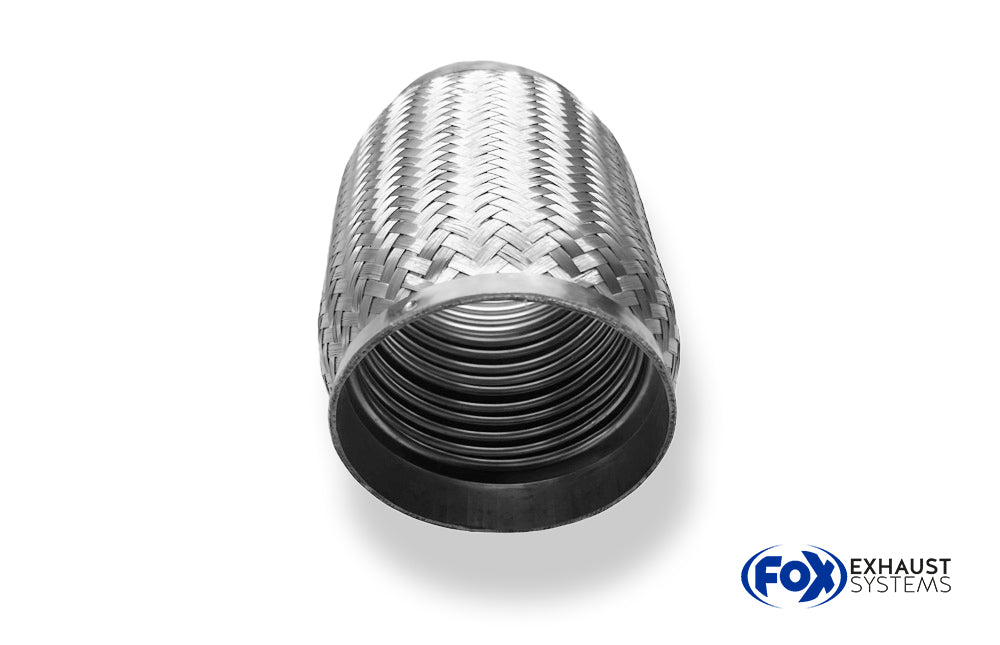 Fox Flexibles Rohr Interlock - Ø130mm innen - Länge: 200mm Innenleben besteht aus Edelstahlwellrohr - Außenhülle ist Edelstahlgeflecht