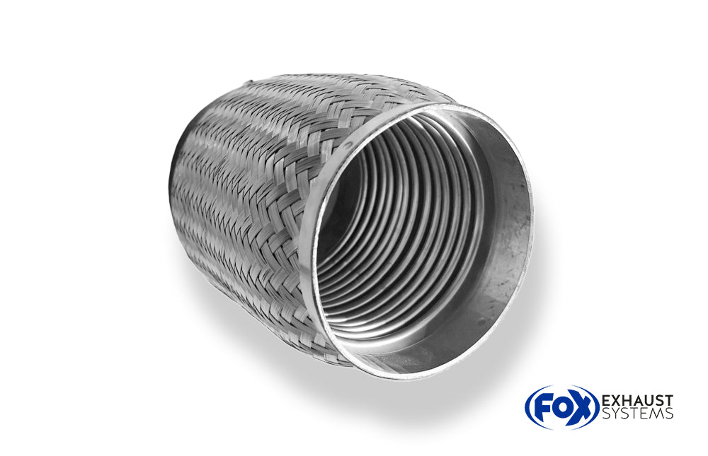 FoxFlexibles Rohr Interlock - Ø130mm innen - Länge: 200mm Innenleben besteht aus Edelstahlwellrohr - Außenhülle ist Edelstahlgeflecht